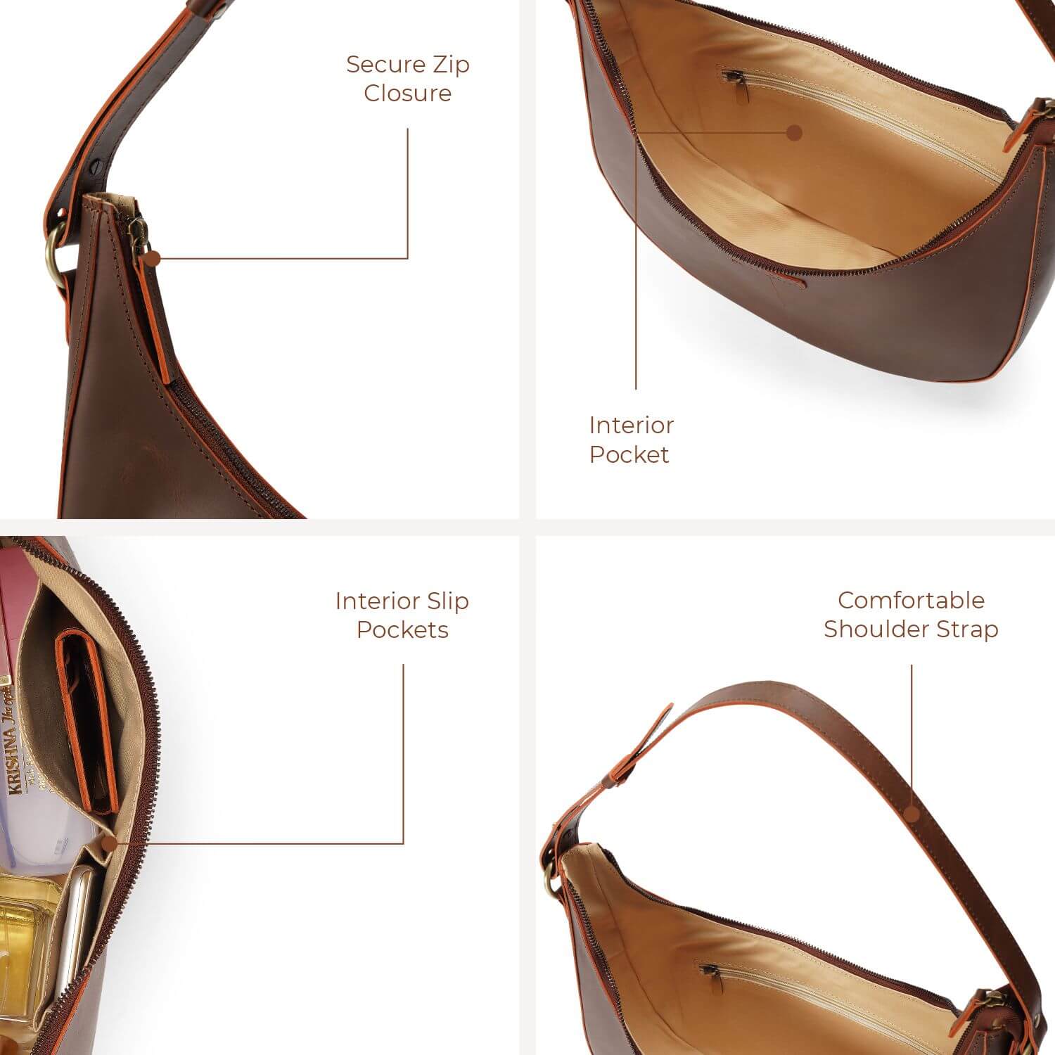 Paris Halbmond-Schultertasche | Braun